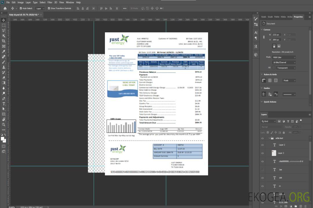 Facture commerciale du service public Just Energy, SCR template Facture commerciale du service public Just Energy, SCR template